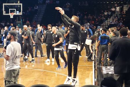 Brooklyn Nets rookie guard Džanan Musa taking a jump shot during warm ups prior to the NBA Preseason game between the Brooklyn Nets and the New York Knicks at t