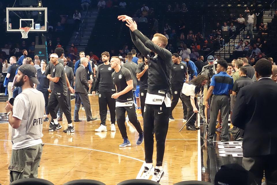 Brooklyn Nets rookie guard Džanan Musa taking a jump shot during warm ups prior to the NBA Preseason game between the Brooklyn Nets and the New York Knicks at t